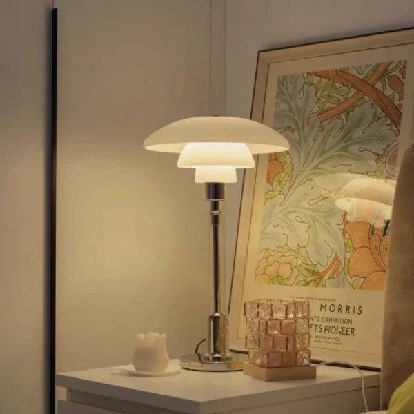 Mesalux - Design Tischlampe Metall & Opalglas