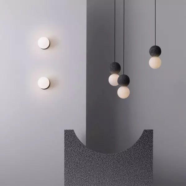 Geometrische - Pendelleuchte aus Sandstein und Glas
