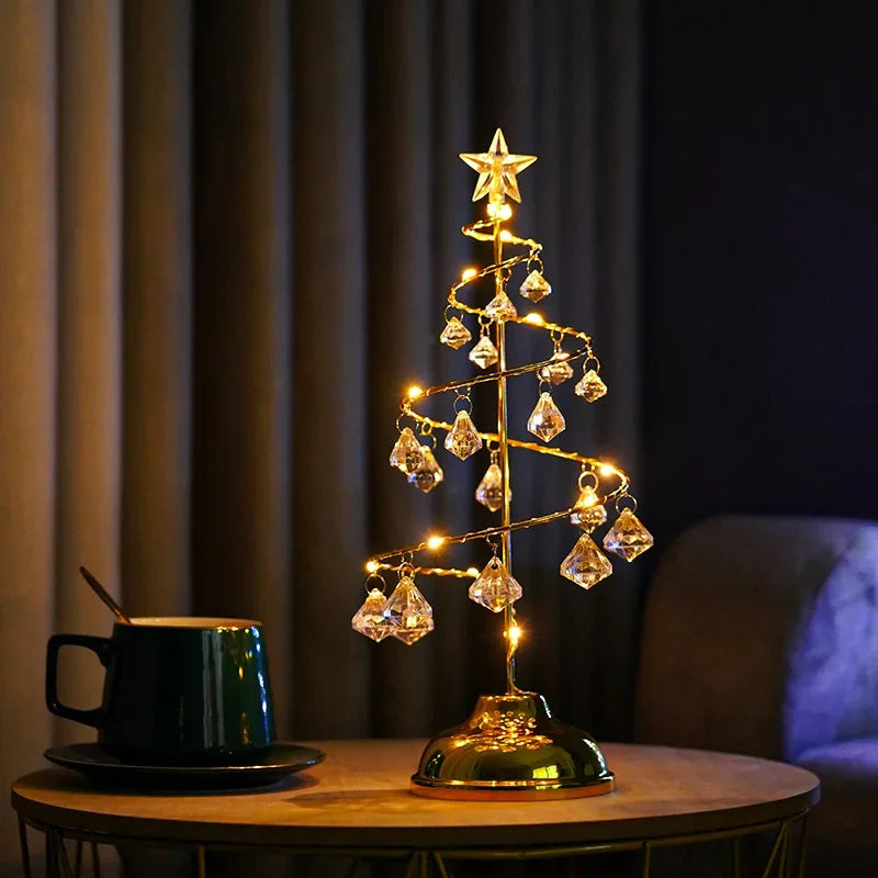 Quelix - LED-Weihnachtsbaum-Tischleuchte mit Kristallmotiv