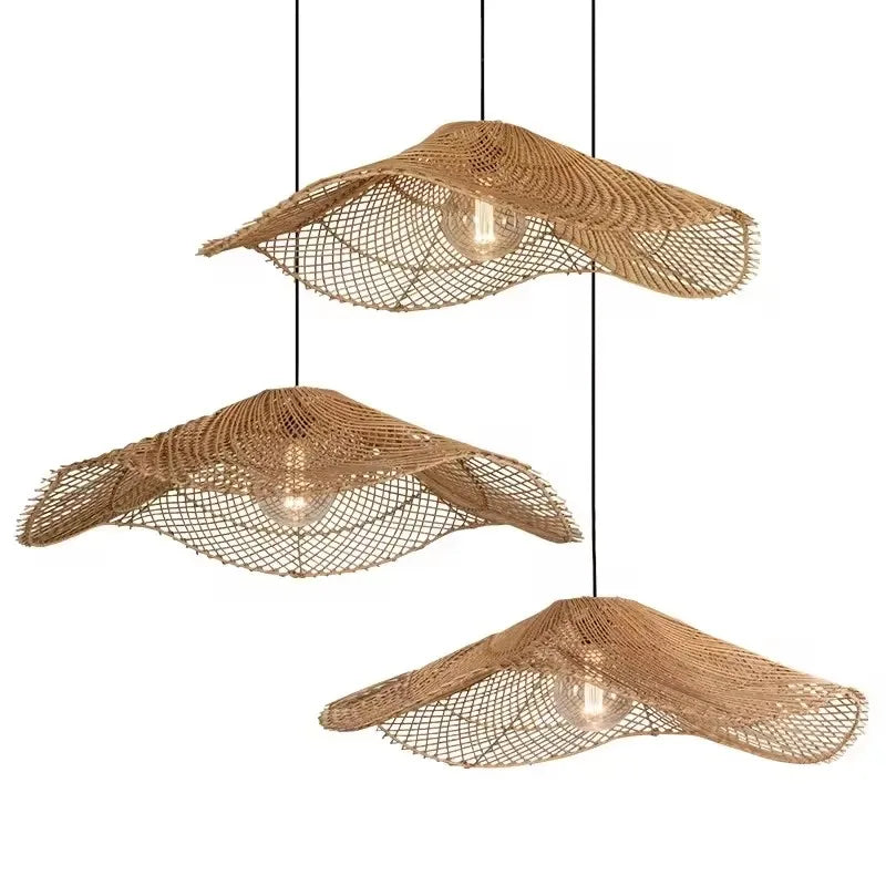 Handgewebte - Rotan-Pendelleuchte, beige