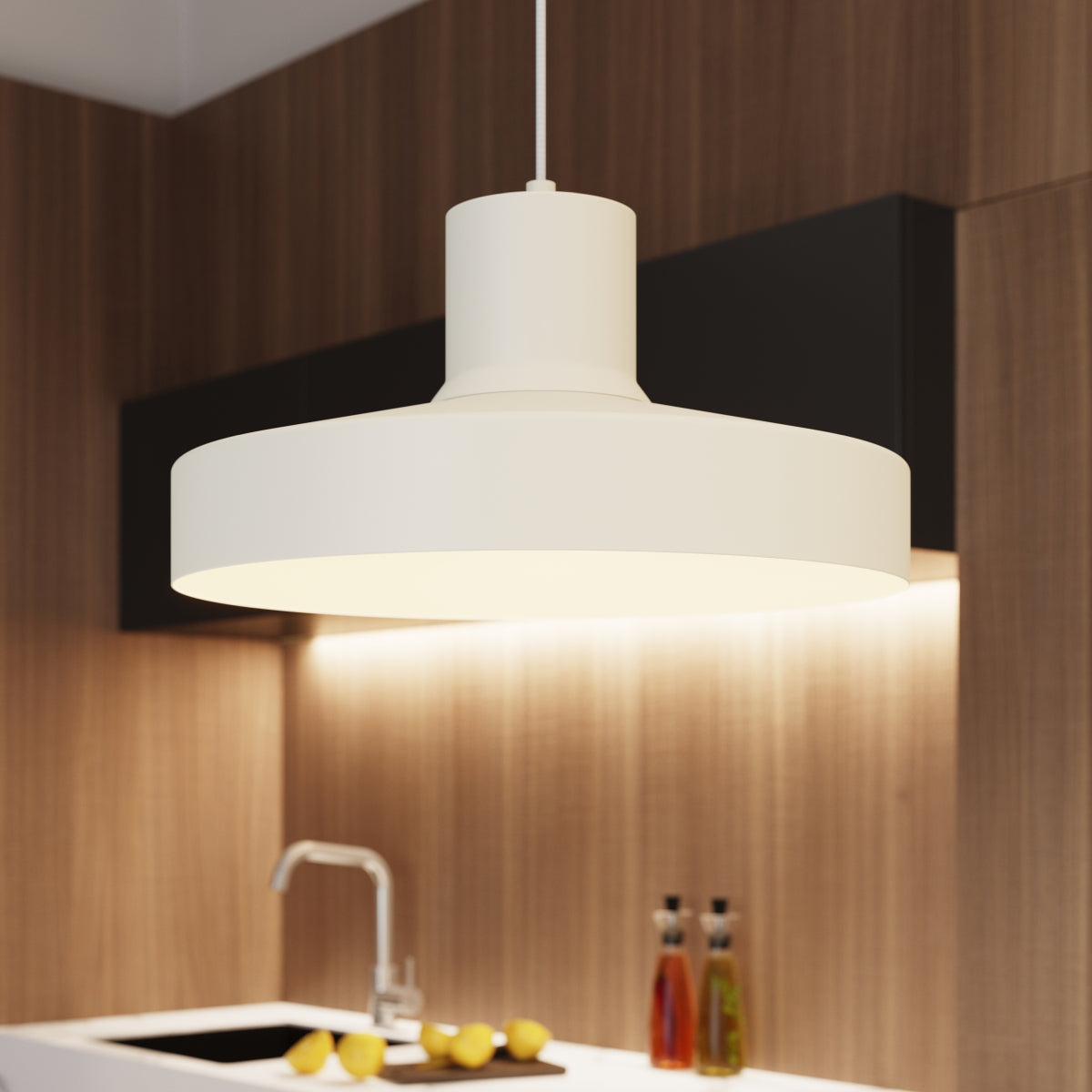 Celira - Beige Retro-Pendelleuchte mit rundem Schirm