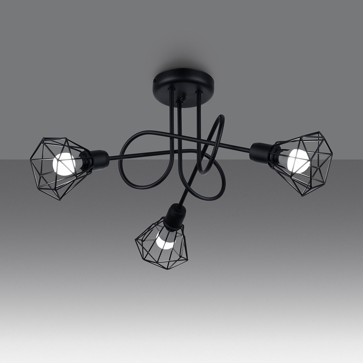 Aurela - Schwarzer 3-flammiger Kronleuchter im Loft-Design