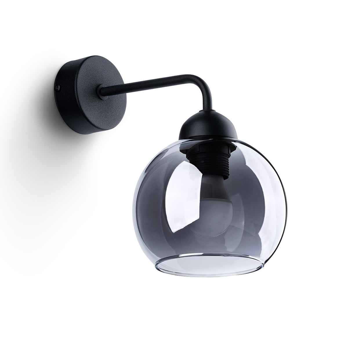 ALINO - 1 Wandleuchte, schwarz mit getöntem Glasschirm