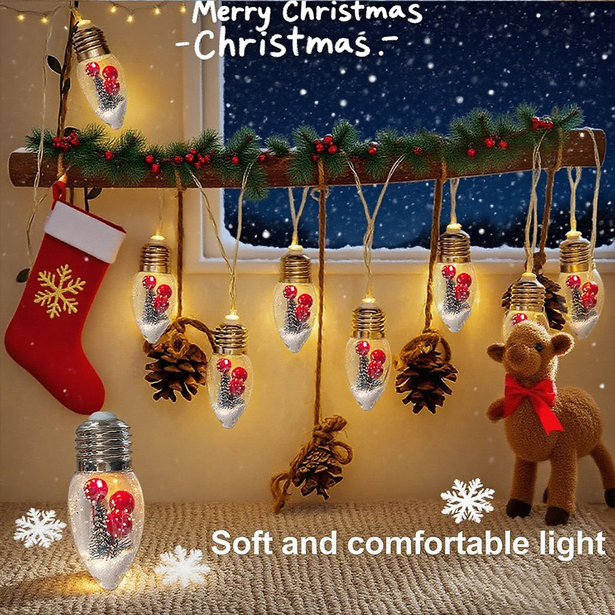 Girla - LED-Schneekugel-Lichterkette mit Weihnachtsbaum und