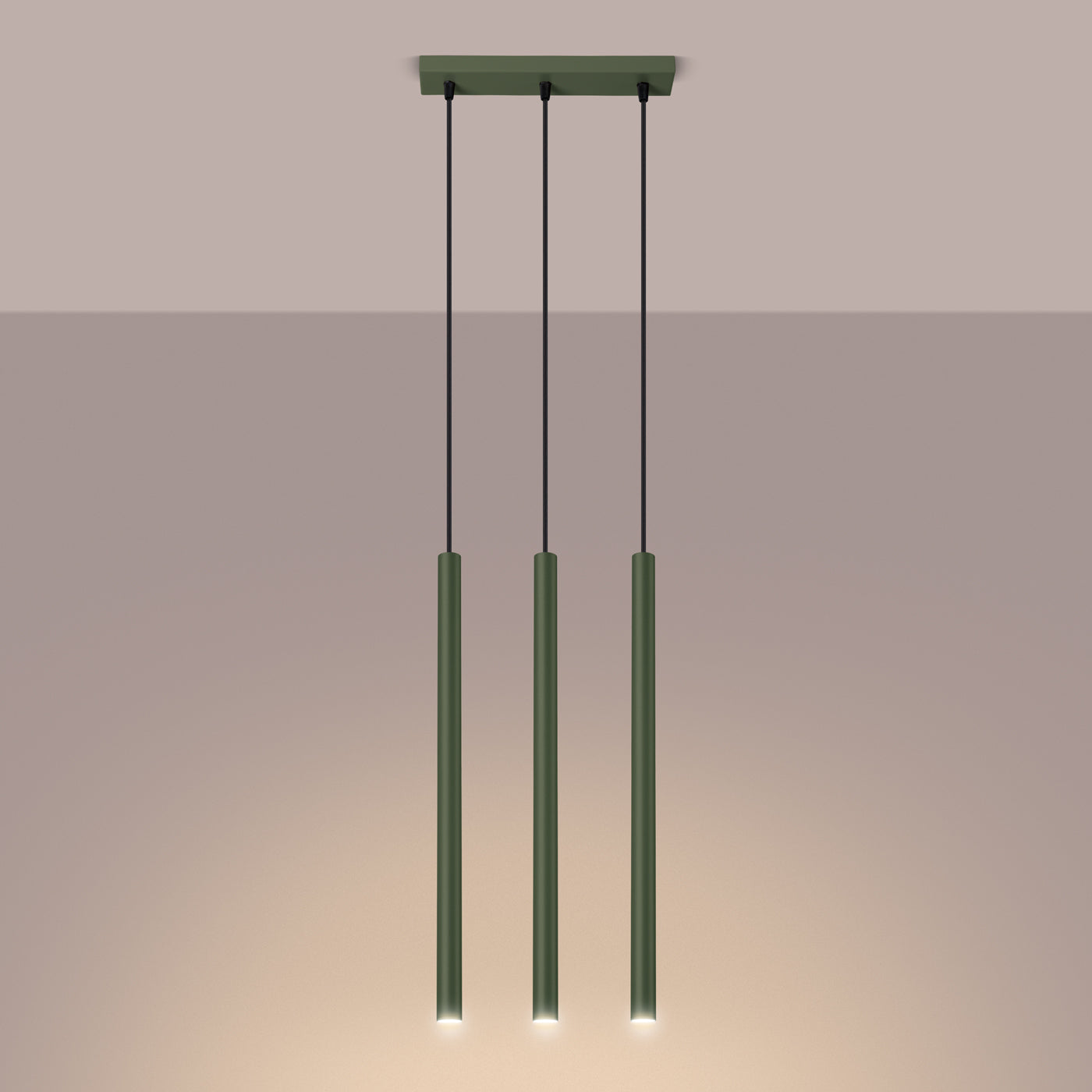 Lumio - 3-flammige Pendelleuchte, olivgrün, röhrenförmiges