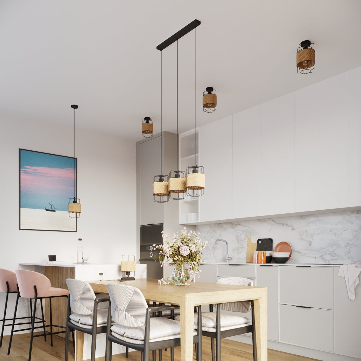 Studio - Schwarze Tischleuchte mit Holzgestell und Kabel