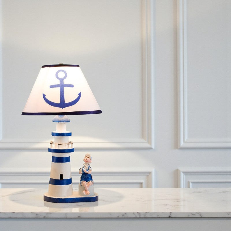 Leuchtturm Tischlampe für Kinder mit Anker Schirm für sicheres Licht