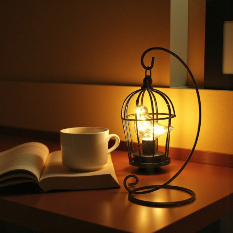 Vogelkäfig - Tischlampe batteriebetrieben