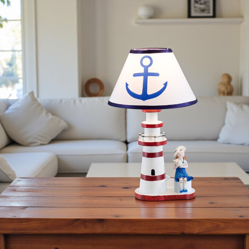 Leuchtturm Tischlampe für Kinder mit Anker Schirm für sicheres Licht