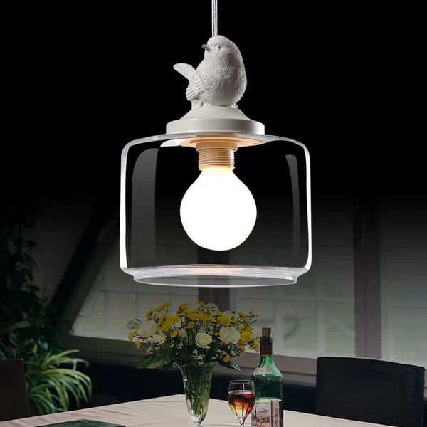 Solara - Vogel-Pendelleuchte aus Glas und Stein