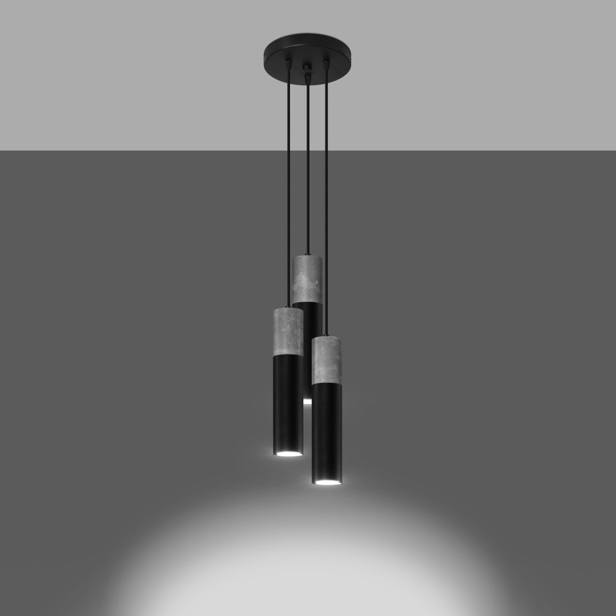 Stella - Pendelleuchte aus Betonrohr, 3-flammig, schwarzgrau