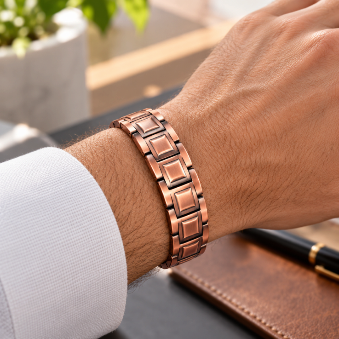CopperLink - Kupferarmband mit Magnetverschluss und geometrischem Muster
