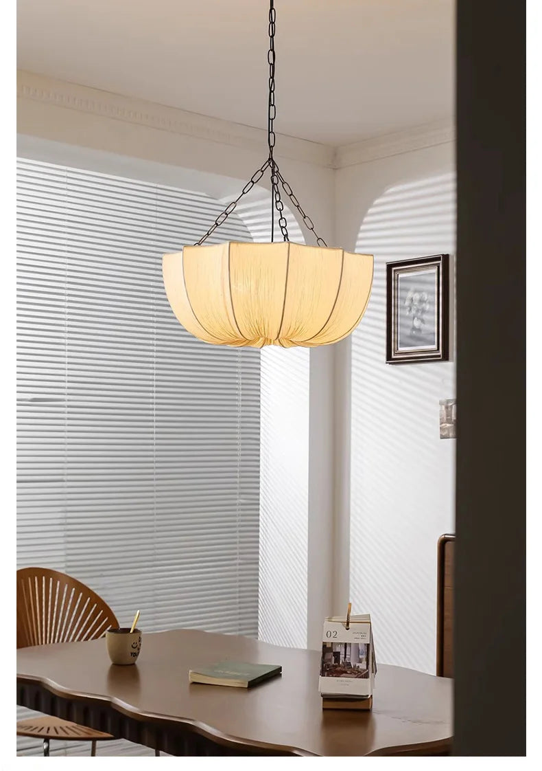 Lucero - Wabi-Sabi Stoff-Pendelleuchte in Beige mit 3 LEDs