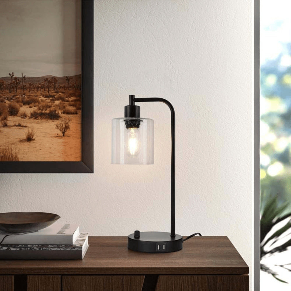 Tabla - LED Tischlampe mit Glasschirm & USB-Anschlüssen