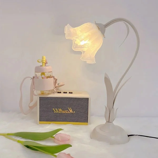 Quelix - Vintage-Tischleuchte mit Blumenmuster, verstellbar