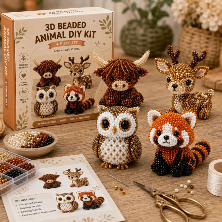 Beadimals – 3D Perlen-Tier-Bastelset mit 6 Tiermotiven und sortierten Perlen |
