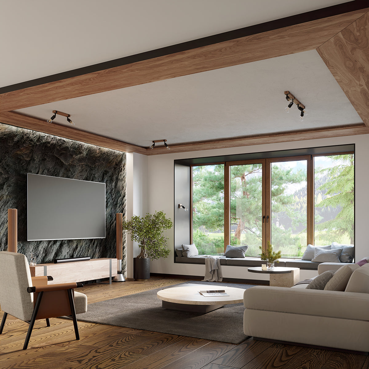 Zuca - Wandleuchte, schwarz mit Holzdetails