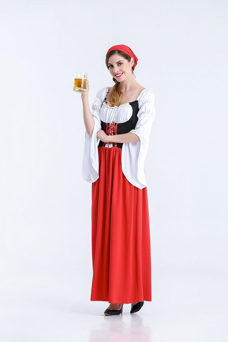 Damen Oktoberfest Kostüm mit Schnürcorsage und Trompetenärmeln