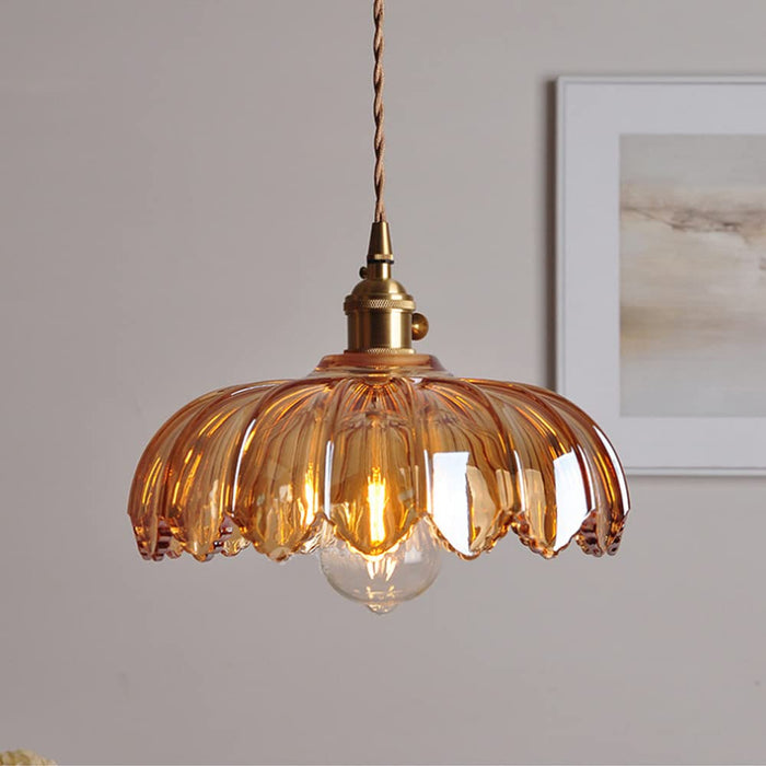 Aurela - Vintage-Pendelleuchte in Glasblume mit Blaseneffekt
