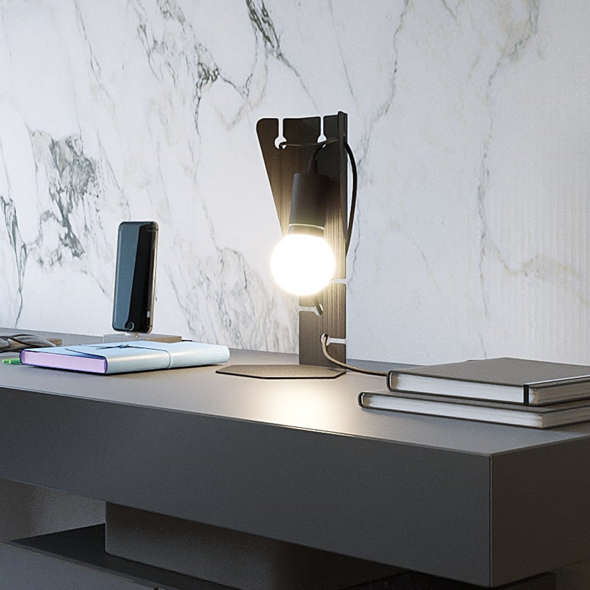 Mirela - Tischlampe schwarz mit Notiz- & Stifthalter