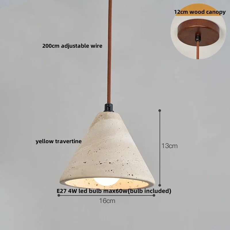 Wabi - Sabi Pendelleuchte aus Travertin und Holz
