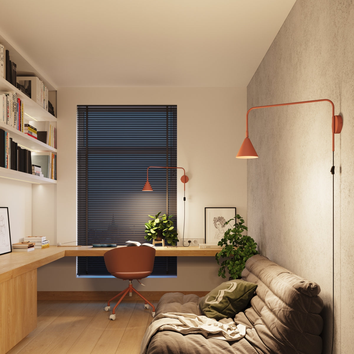 Glinto - Wandleuchte in Rotocker mit langem Stahlarm