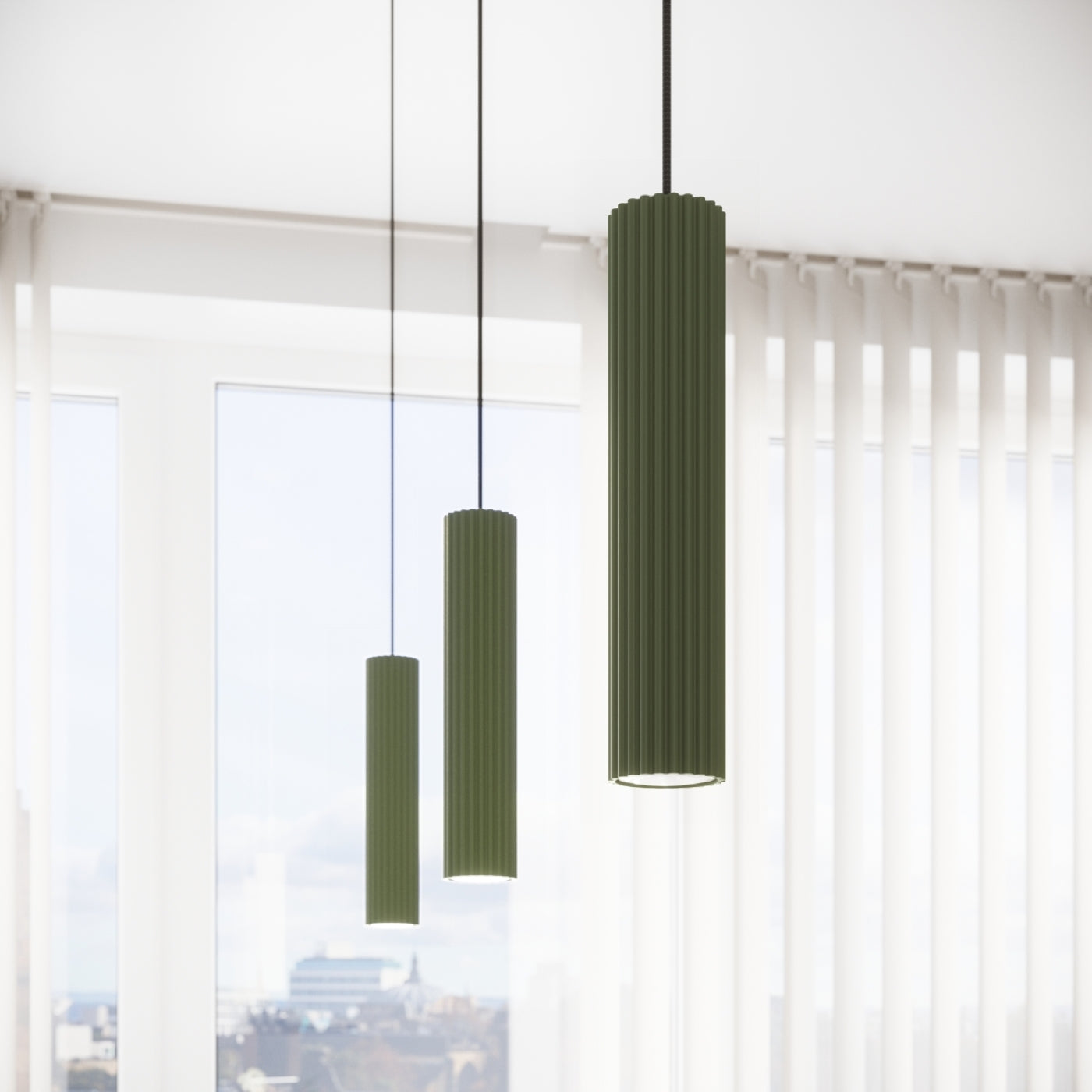 Radial - 4-flammige Deckenleuchte, olivgrün, aus Aluminium