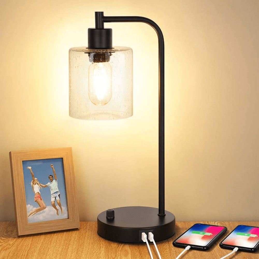 Tabla - LED Tischlampe mit Glasschirm & USB-Anschlüssen