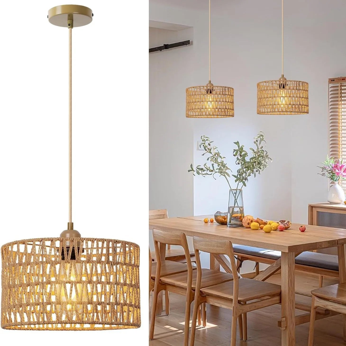 Handgeflochtene - Rattan-Pendelleuchte E26