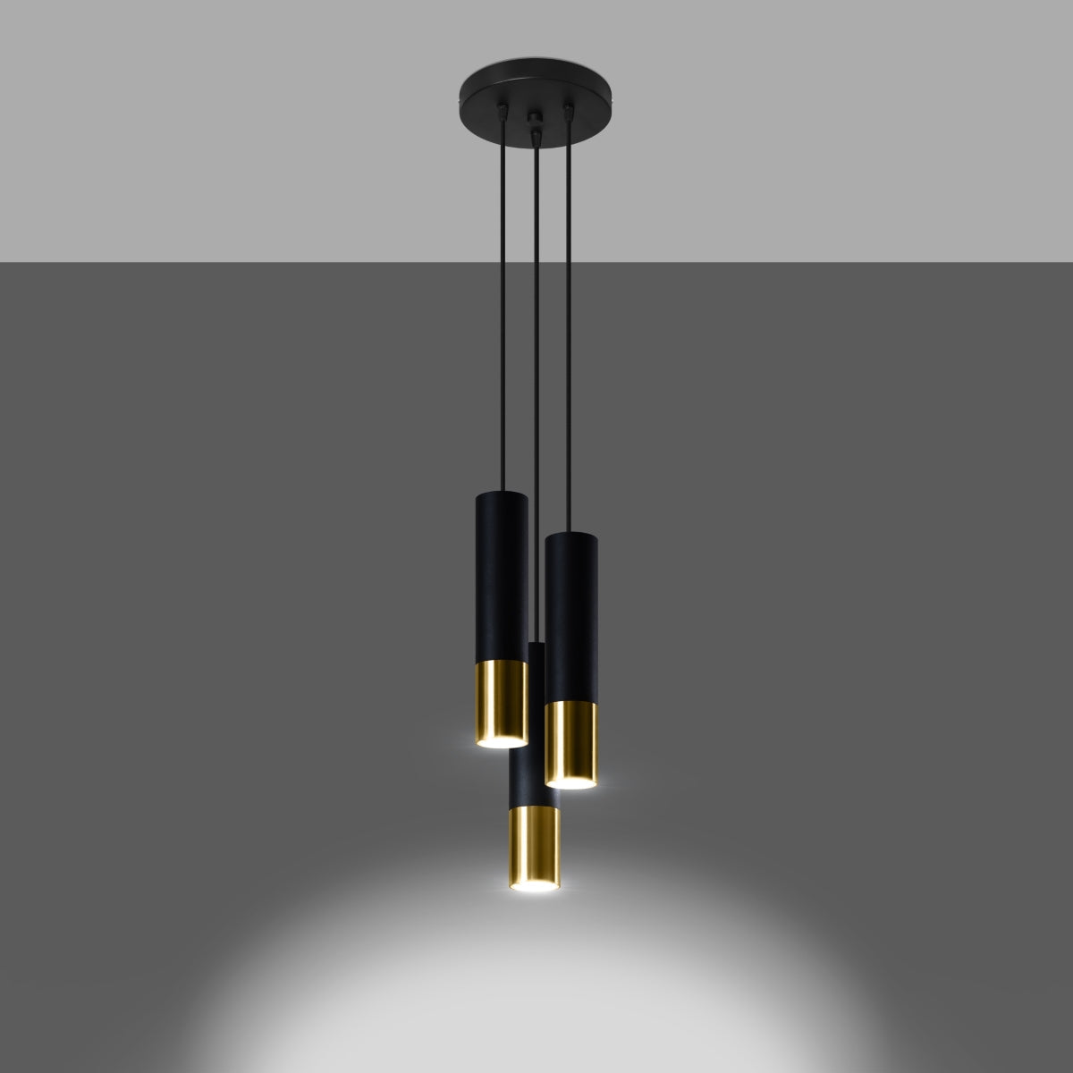 Zenita - Dreiflammige Pendelleuchte, schwarz/gold, aus Stahl