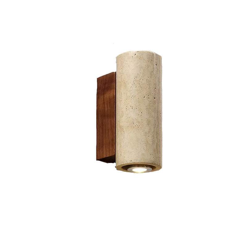 Murano - Wandleuchte aus Naturstein mit Holzrückwand