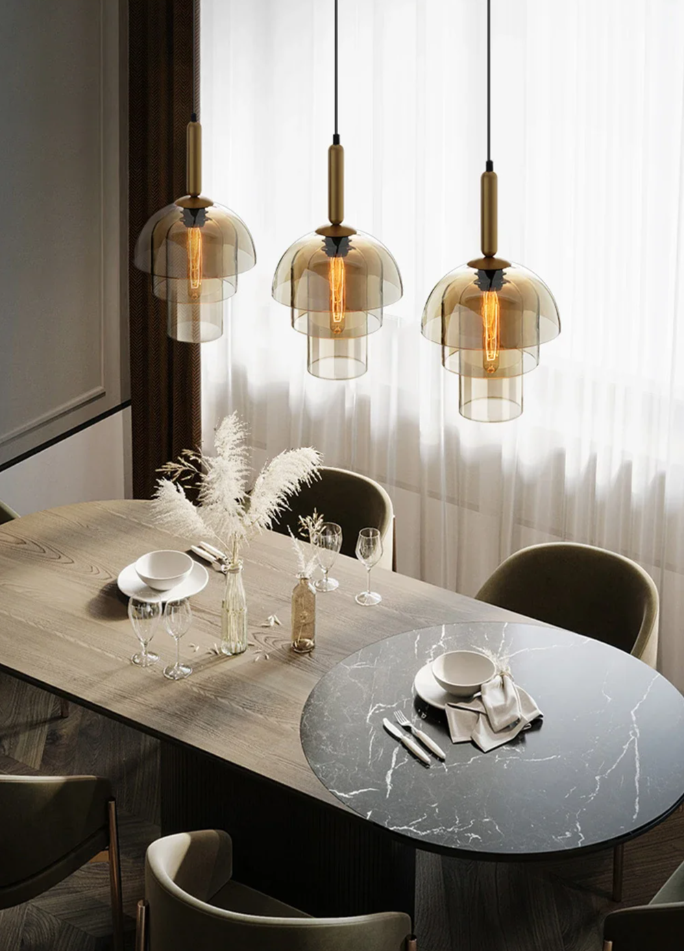 Lucero - Vintage-Pendelleuchte aus Glas in Champagner