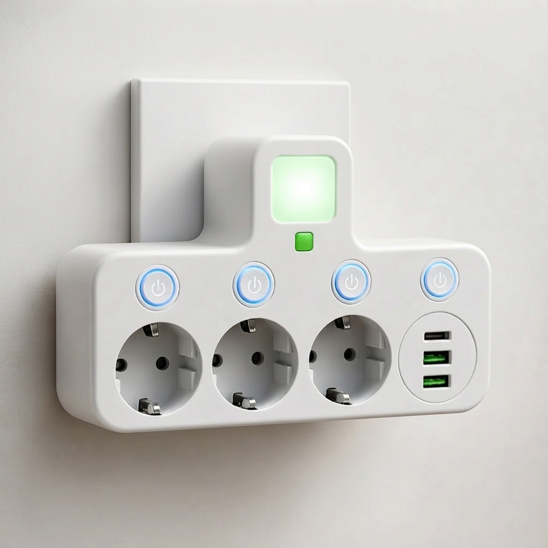 SocketFlow - Steckdosenleiste mit 3 Steckplätzen und USB- sowie Typ-C-Ladeanschlüssen
