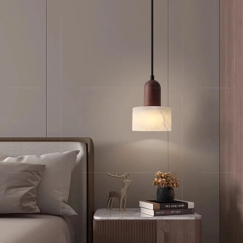 Marmor - Pendelleuchte E27 aus weißem Jade-Stein mit LED