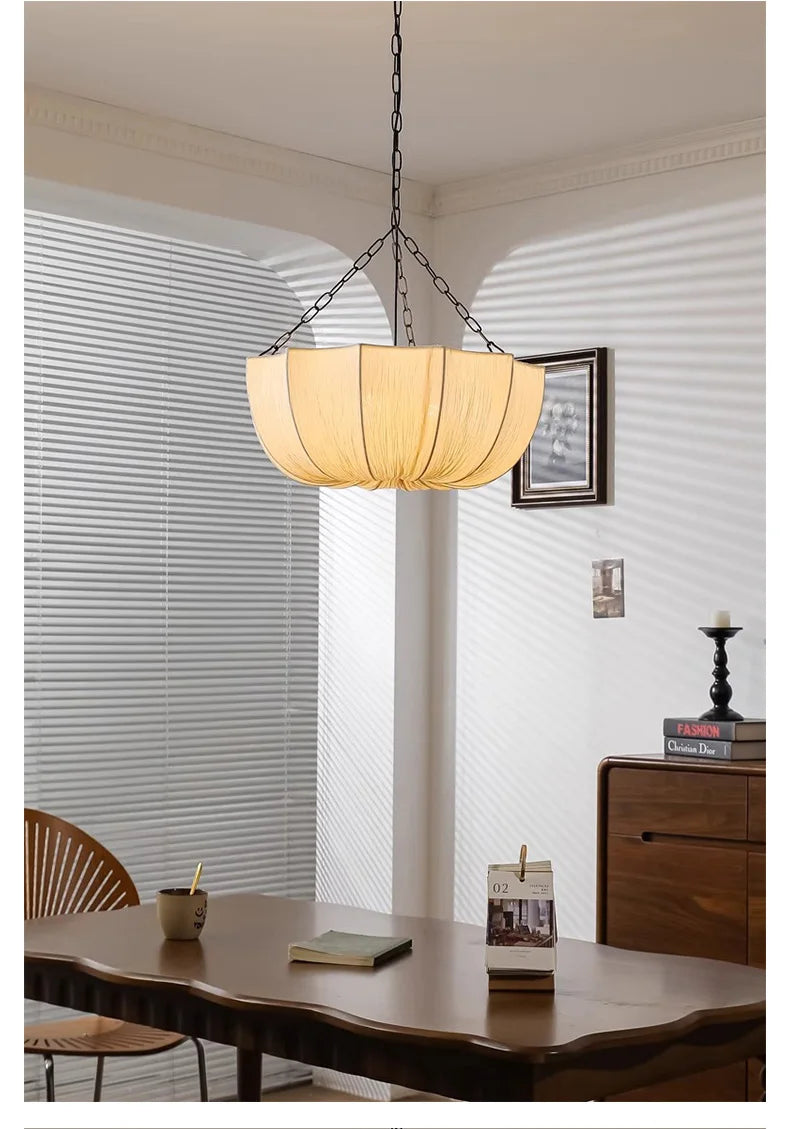 Lucero - Wabi-Sabi Stoff-Pendelleuchte in Beige mit 3 LEDs