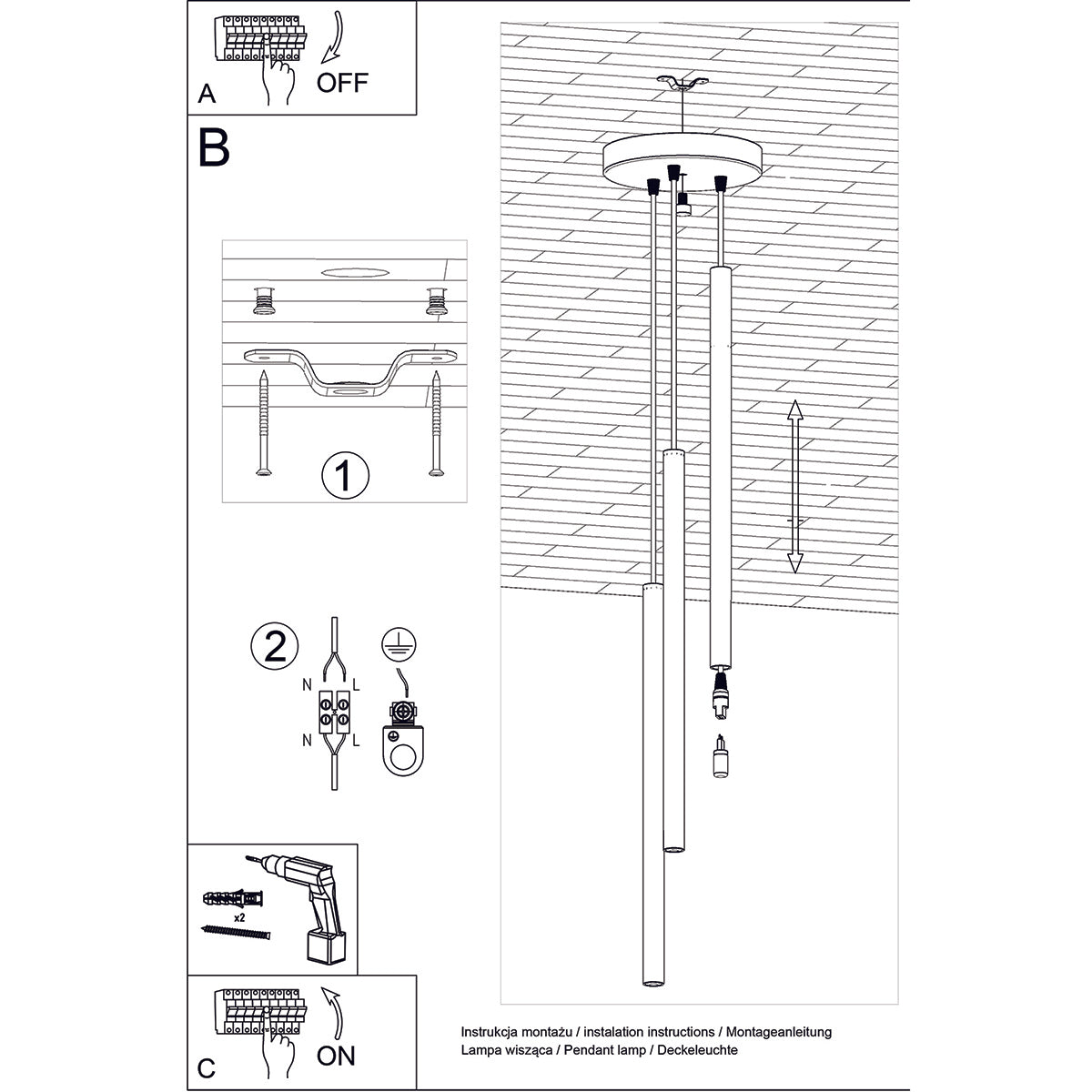 Stella - 3-flammige Pendelleuchte, goldfarben