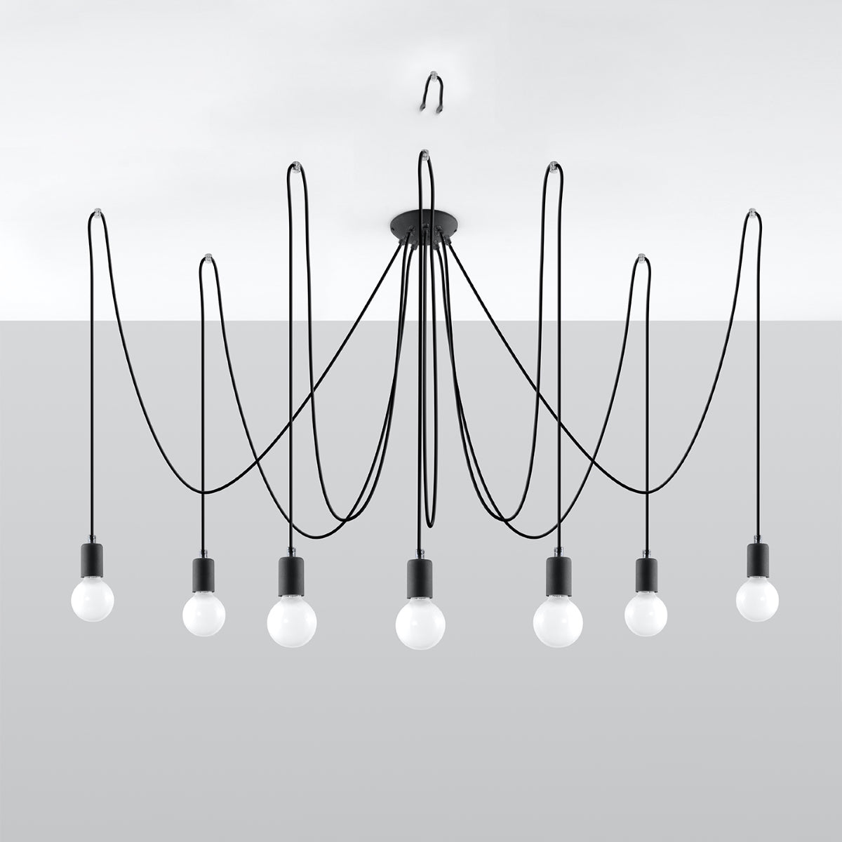 Vortex - Schwarzer Loft-Kronleuchter, 7-flammig