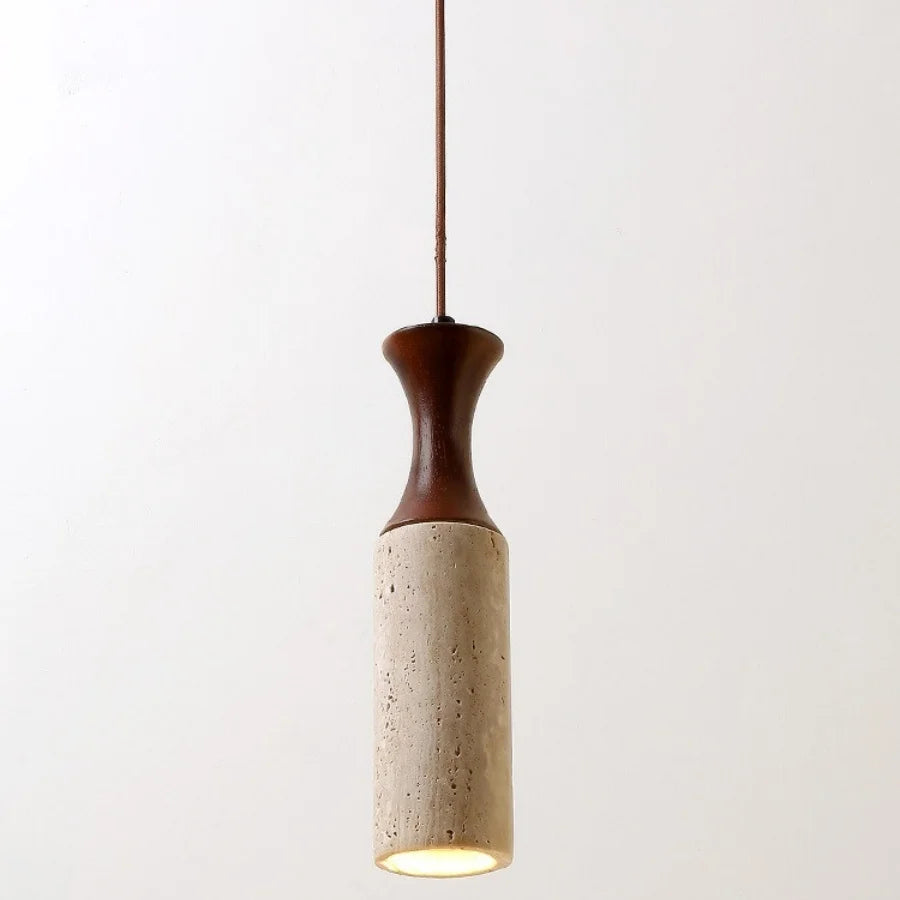 Wabi - Sabi Pendelleuchte aus Travertin und Holz