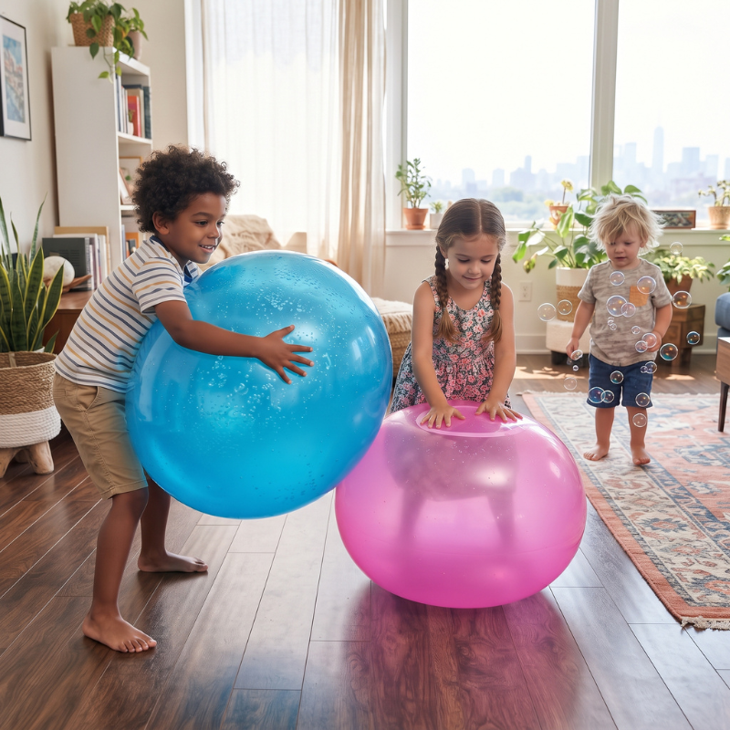 BubbleBounce - Aufblasbarer Bubble-Ball mit Selbstverschluss und Wiederverwendbarem Design