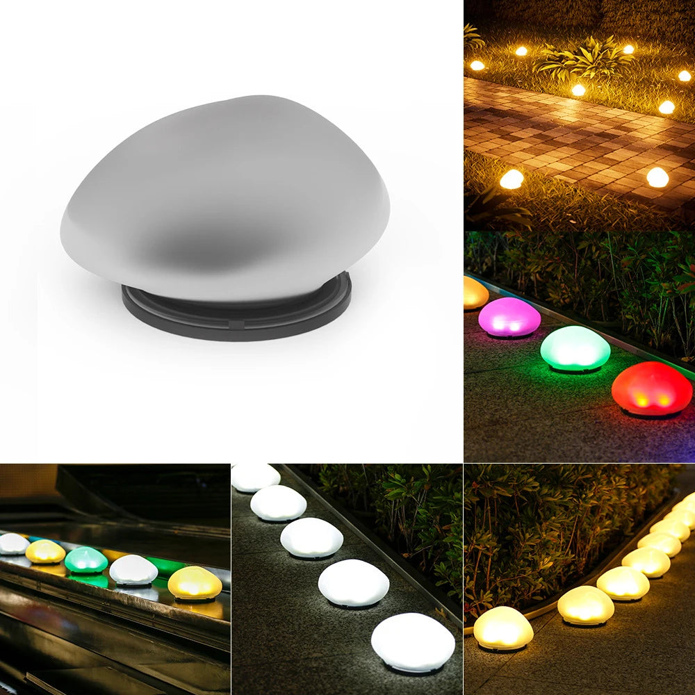 Routa - Solar-Gartenleuchte im Kieselstein-Design aus Glas