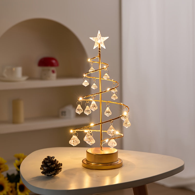 CrystalSpira - Beleuchteter Spiralförmiger Metallbaum mit Kristallornamenten