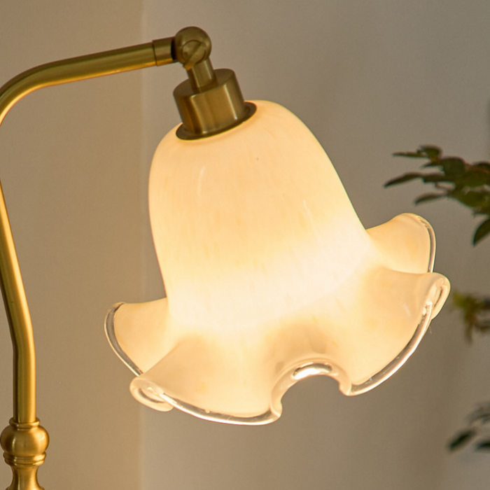 Quelix - Blumen Tischlampe Messing & Glas