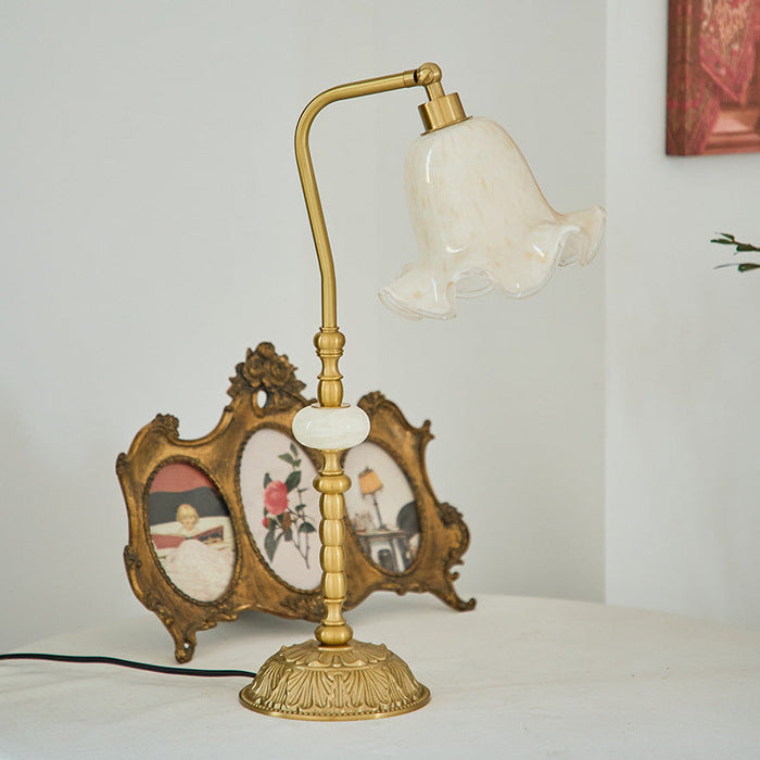 Quelix - Blumen Tischlampe Messing & Glas