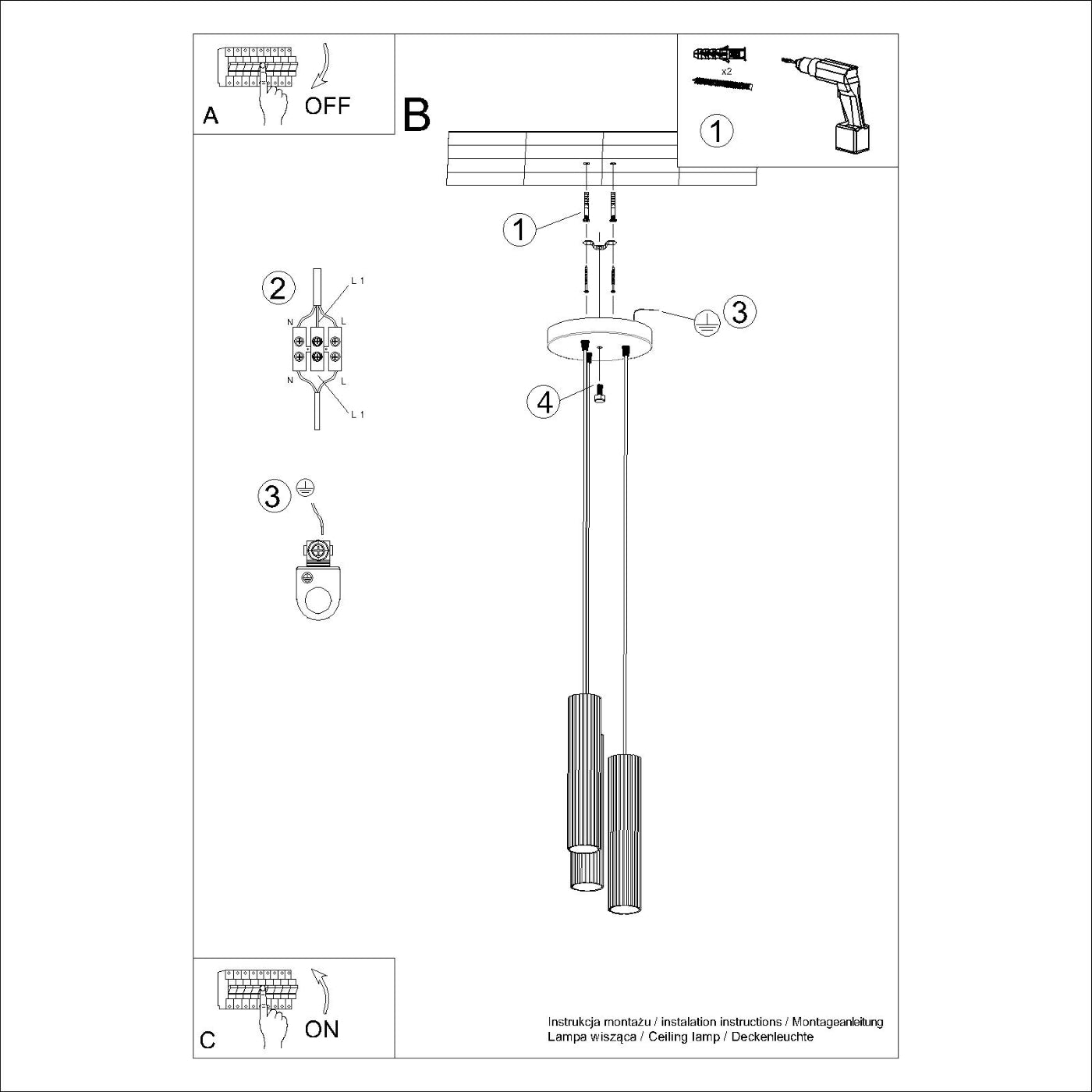 Claria - Ockerrote Pendelleuchte mit 3 Leuchten