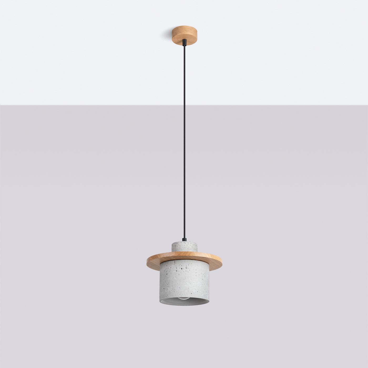 Plafona - Pendelleuchte aus Beton und Holz, Fassung E27