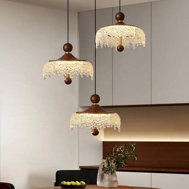 WalnoDrop - Pendelleuchte in Walnussfarbe mit 3