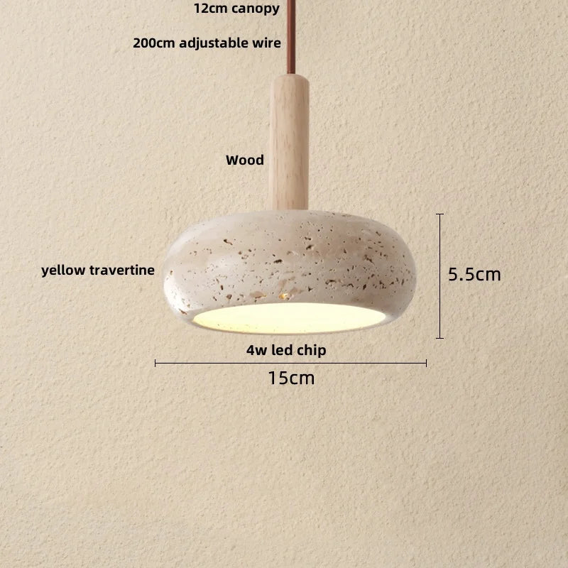 Wabi - Sabi Pendelleuchte aus Travertin und Holz