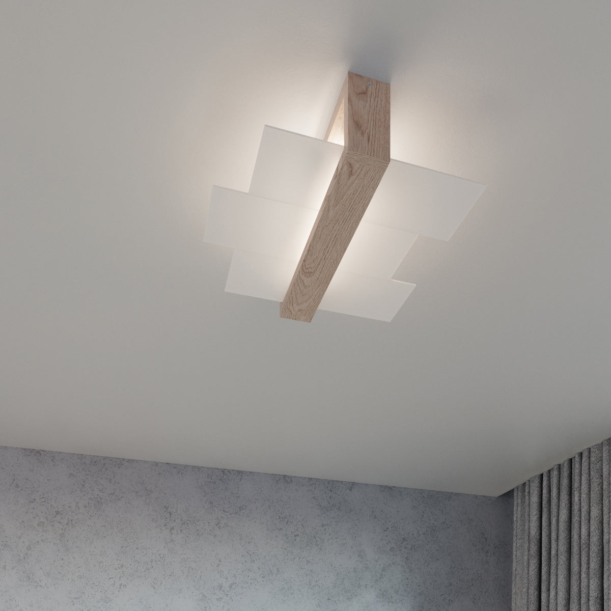 Feniks - 2 Deckenleuchte, Naturholz/Glas, 43×43 cm