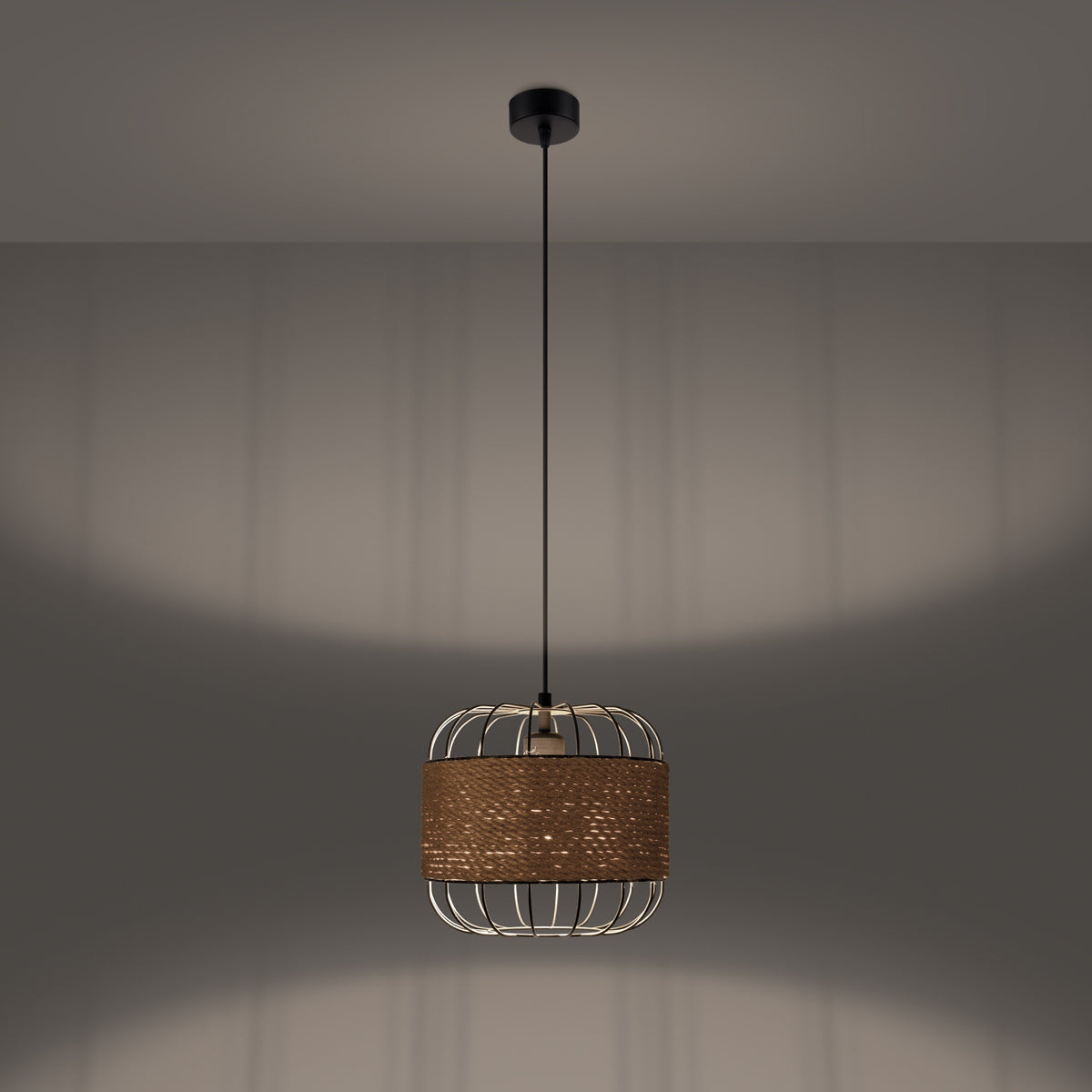 FOST - Pendelleuchte, schwarz, Stahl-/Holzoptik, 26 x 26 x