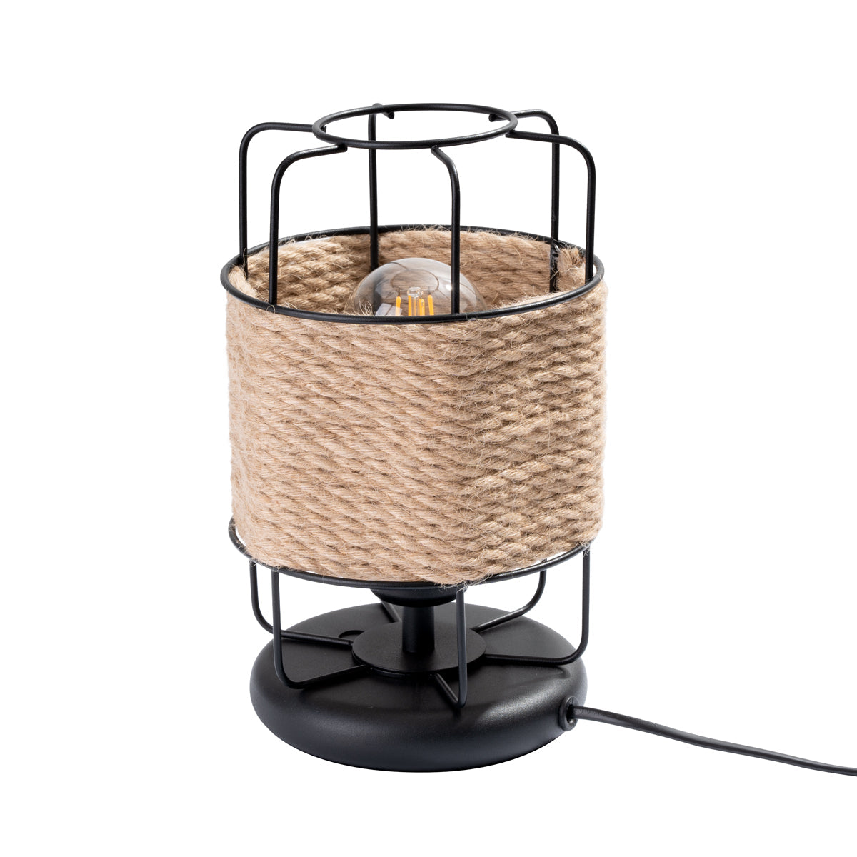 Studio - Schwarze Tischleuchte mit Holzgestell und Kabel
